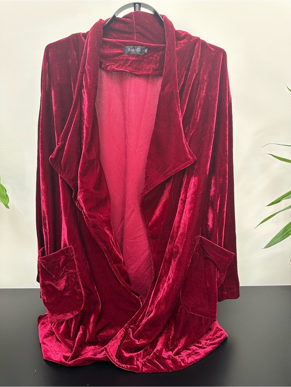 Velvet  draped front cardigan Deep Red